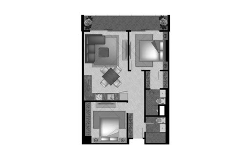 Планировка квартиры 2 спальни в ЖК Calypso Garden № 11008 (2D)